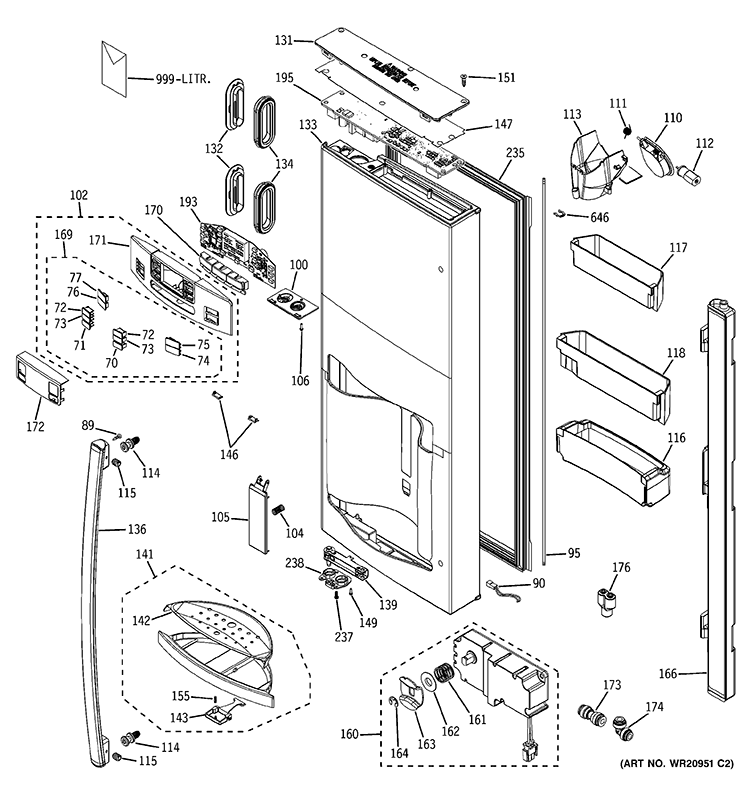 DISPENSER DOOR Diagram and Parts List for GFE29HGDAWW  General Electric Refrigerator