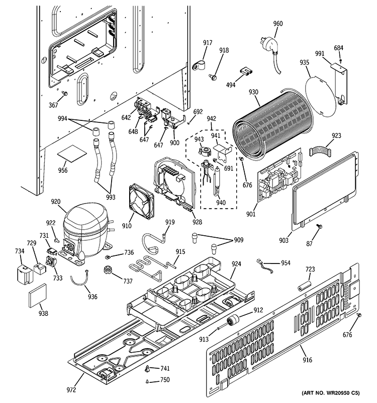 MACHINE COMPARTMENT Diagram and Parts List for GFE29HGDAWW  General Electric Refrigerator