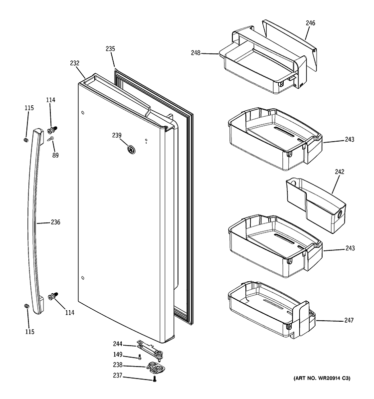 FRESH FOOD DOOR Diagram and Parts List for GFE29HGDAWW  General Electric Refrigerator