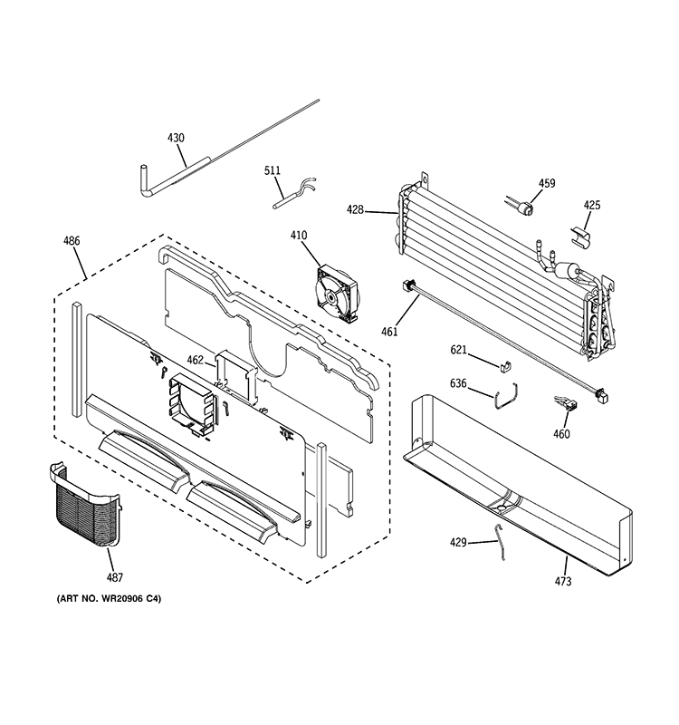 FREEZER SECTION Diagram and Parts List for GFE29HGDAWW  General Electric Refrigerator