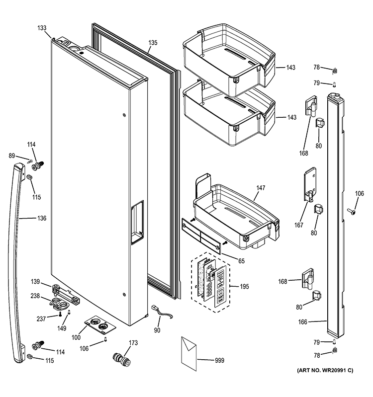 DISPENSER DOOR Diagram and Parts List for GNE26GSDASS  General Electric Refrigerator