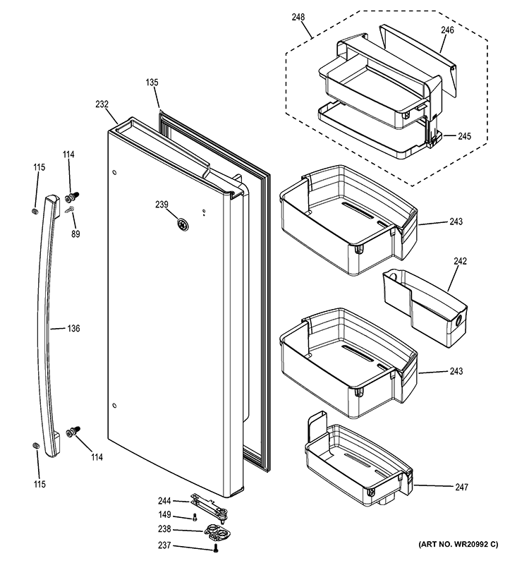 FRESH FOOD DOOR Diagram and Parts List for GNE26GSDASS  General Electric Refrigerator