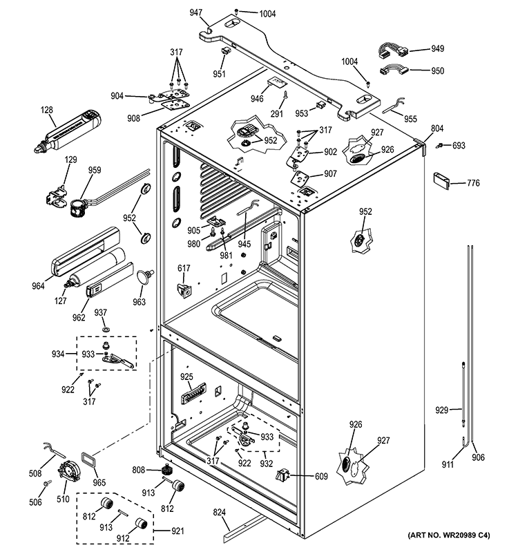 CASE PARTS Diagram and Parts List for GNE26GSDASS  General Electric Refrigerator
