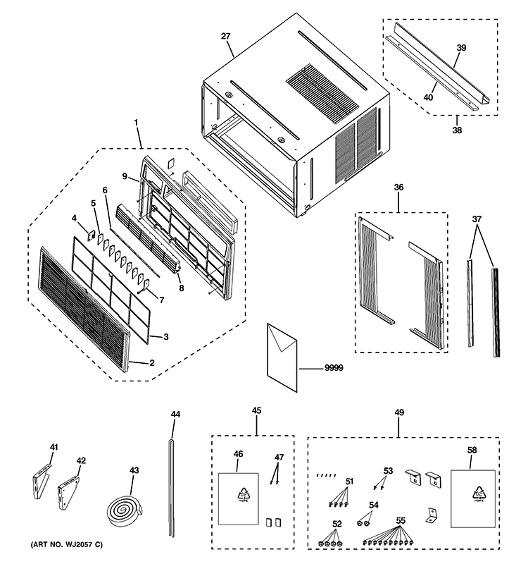 GRILLE & CHASSIS PARTS Diagram and Parts List for AEM24DQL1  General Electric Air Conditioner