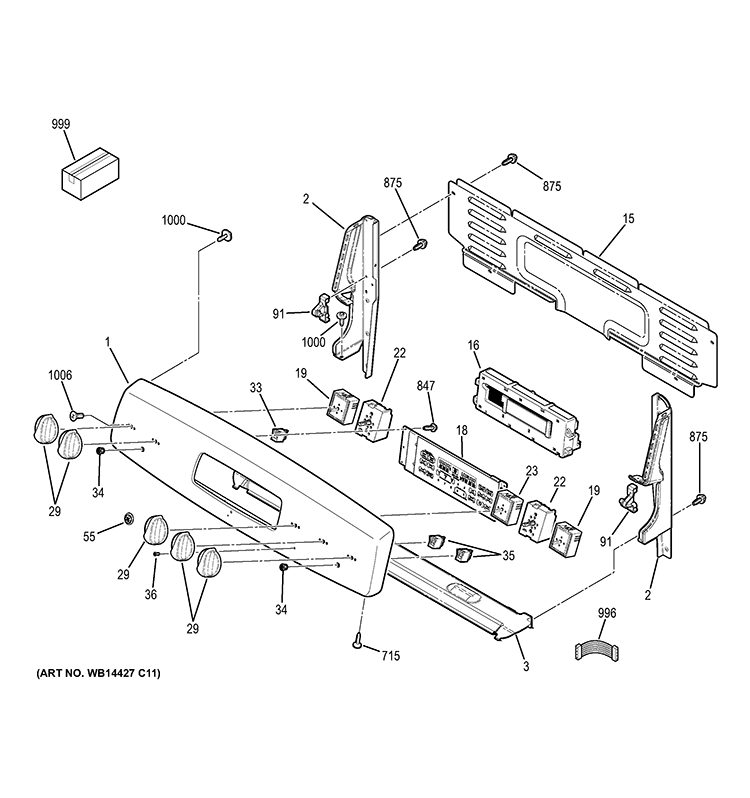 CONTROL PANEL Diagram and Parts List for JB650DT2WW  General Electric Range