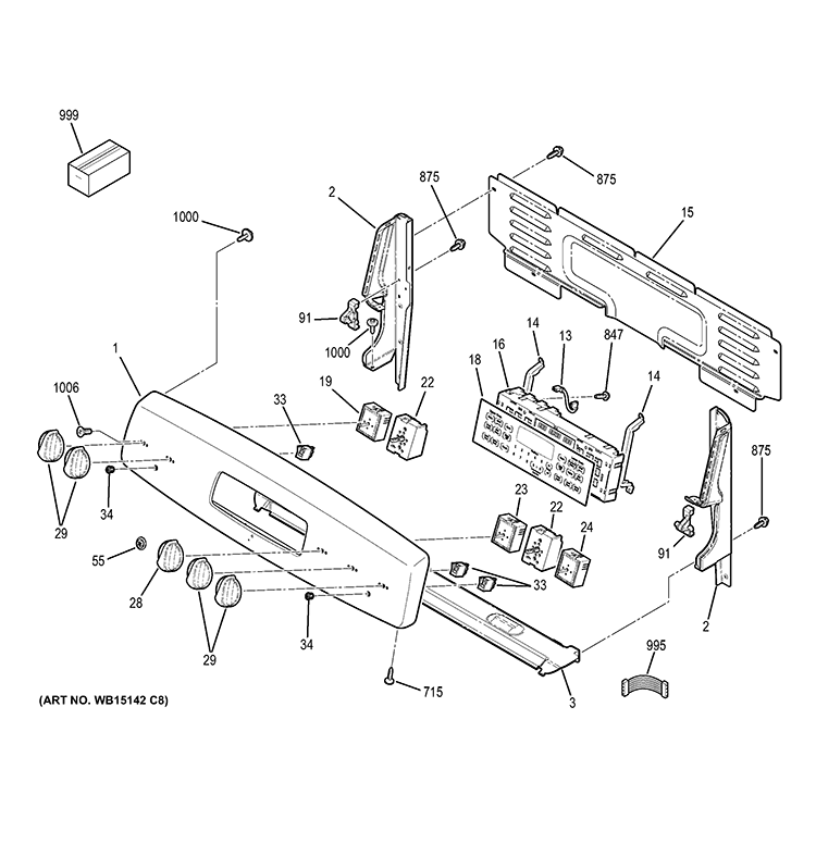 CONTROL PANEL Diagram and Parts List for JB710DT3BB  General Electric Range