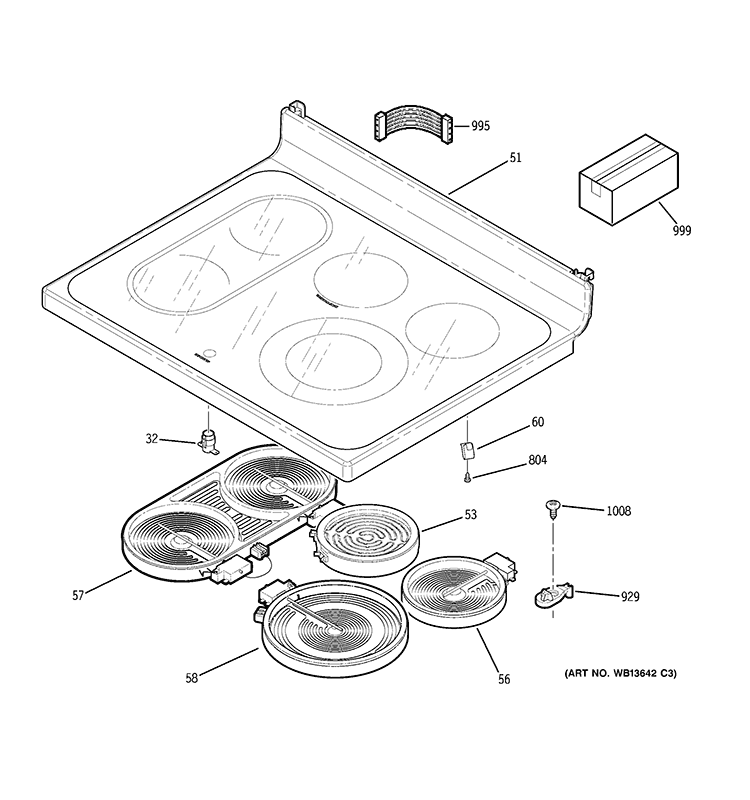 COOKTOP Diagram and Parts List for JB710DT3BB  General Electric Range