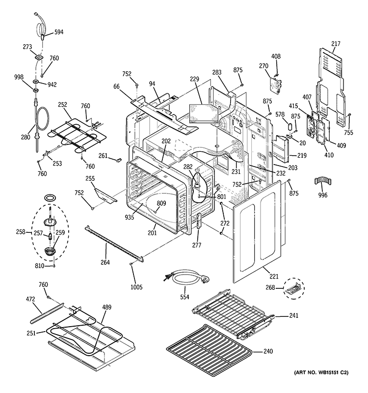 BODY PARTS Diagram and Parts List for PCB920ST2SS  General Electric Wall Oven