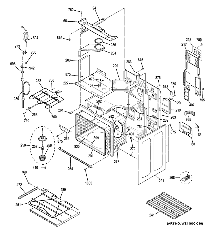 BODY PARTS Diagram and Parts List for PHB925ST3SS  General Electric Wall Oven