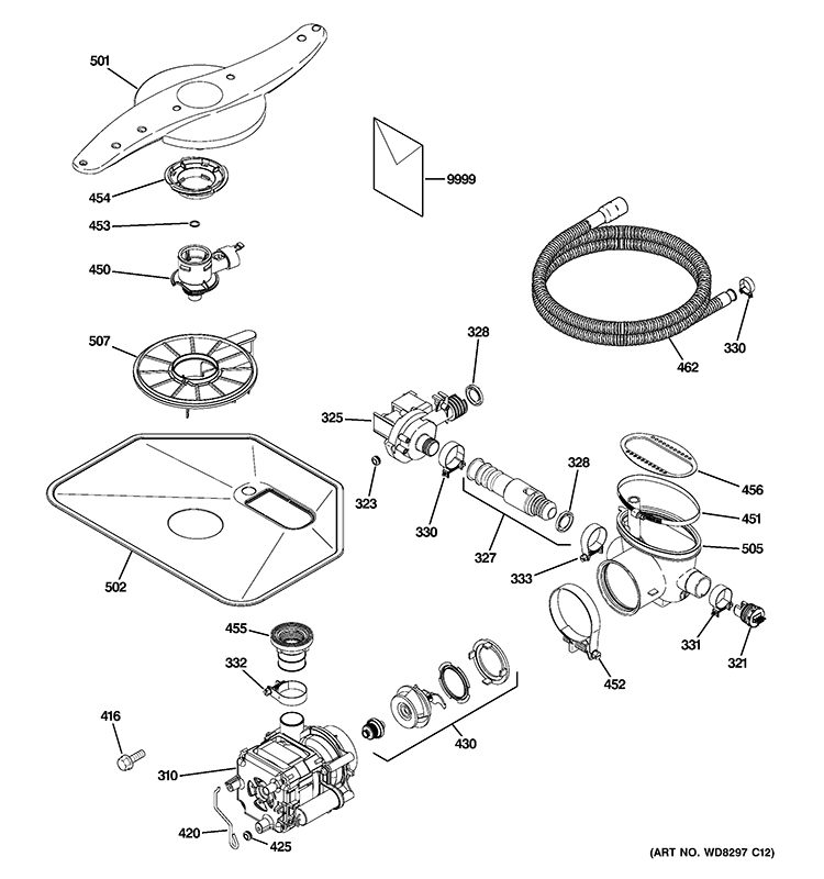 MOTOR-PUMP MECHANISM Diagram and Parts List for ZBD8900D00II  General Electric Dishwasher