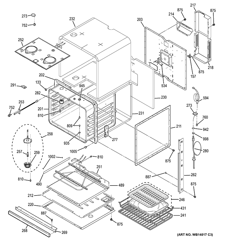 BODY PARTS Diagram and Parts List for ZEK938SM3SS  General Electric Wall Oven