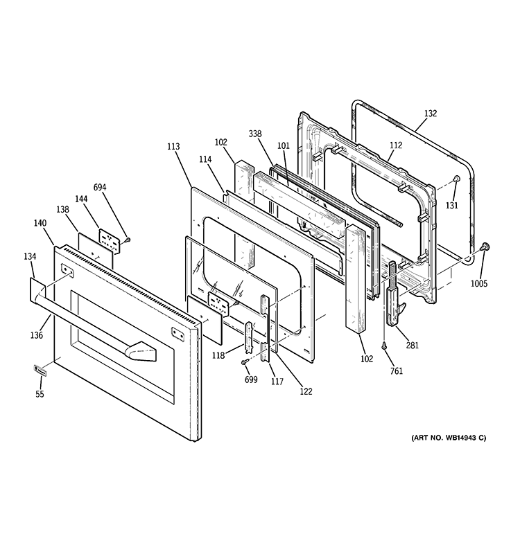 DOOR Diagram and Parts List for ZET1PM3SS  General Electric Wall Oven