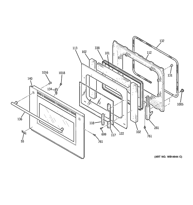 DOOR Diagram and Parts List for ZET1RM4SS  General Electric Wall Oven
