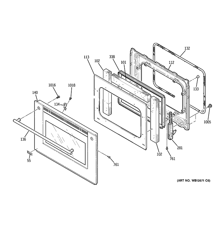 DOOR Diagram and Parts List for ZET938SM3SS  General Electric Wall Oven
