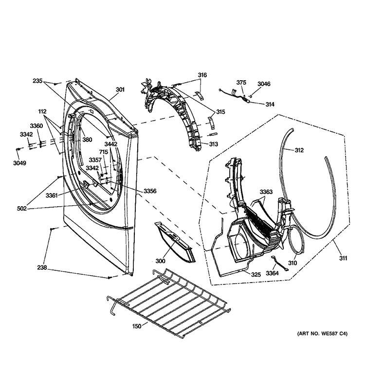 FRONT PANEL Diagram and Parts List for GFDN240EL1WW  General Electric Dryer