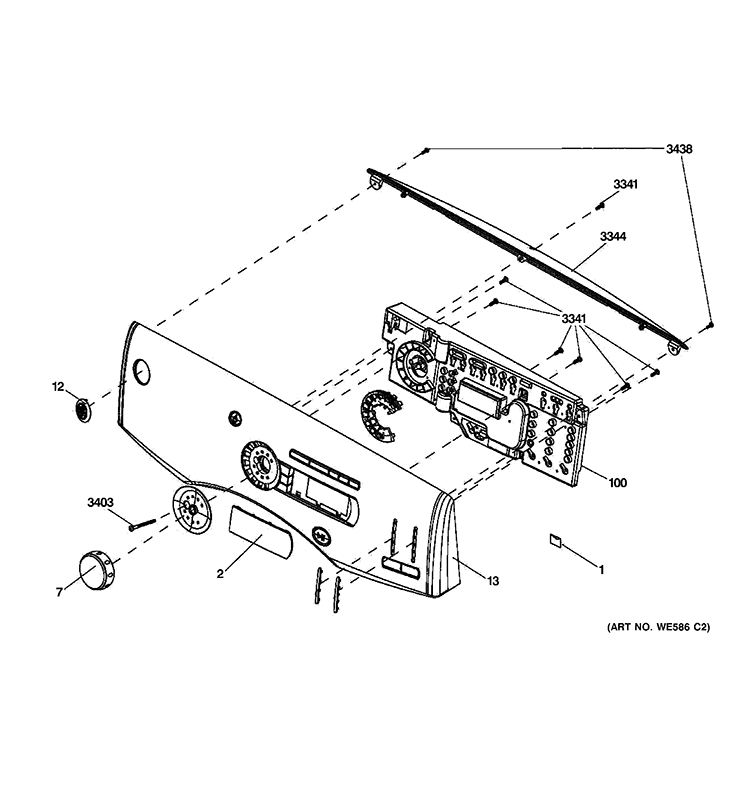 CONTROL PANEL Diagram and Parts List for GFDN245EL1MV  General Electric Dryer