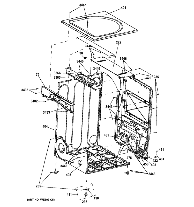 CABINET & TOP PANEL Diagram and Parts List for GFDN245GL1MV  General Electric Dryer