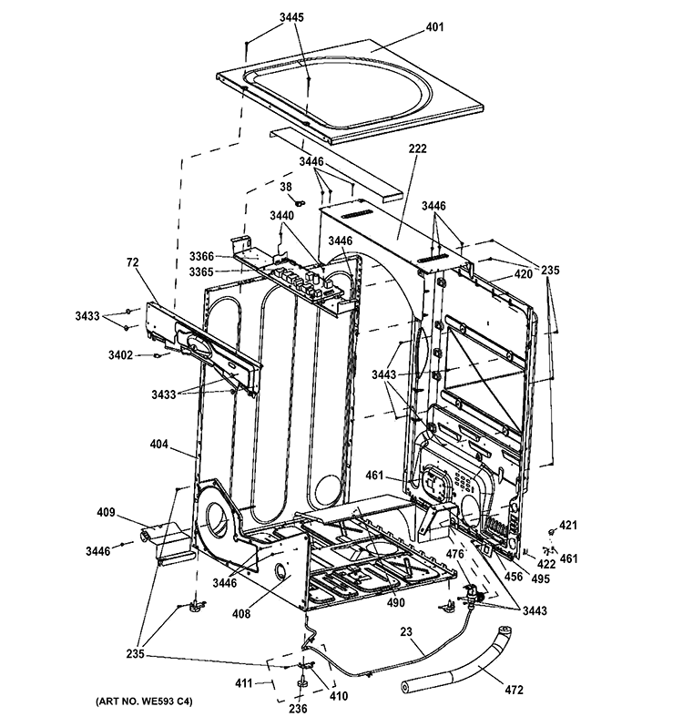 CABINET & TOP PANEL Diagram and Parts List for GFDS355GL1MS  General Electric Dryer
