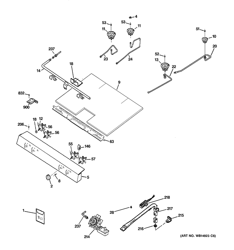 GAS & BURNER PARTS Diagram and Parts List for JGBS23DET2CC  General Electric Range