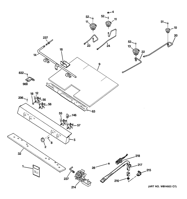 GAS & BURNER PARTS Diagram and Parts List for JGBS23SET2SS  General Electric Range