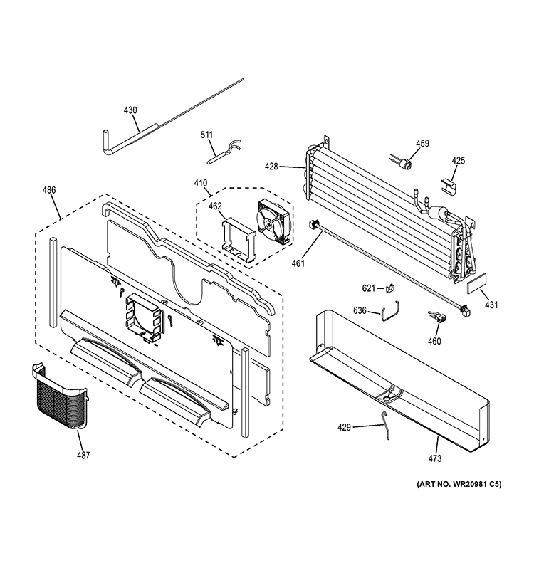 FREEZER SECTION Diagram and Parts List for GNE26GMDAES  General Electric Refrigerator
