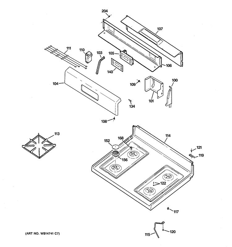 CONTROL PANEL & COOKTOP Diagram and Parts List for RGB530DET3BB  Hotpoint Range