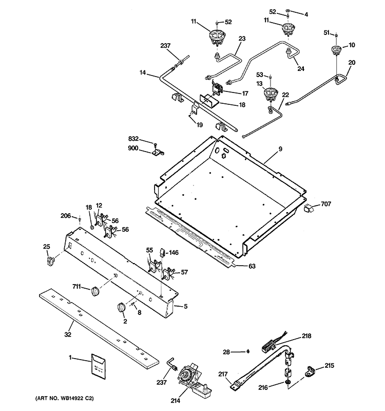 GAS & BURNER PARTS Diagram and Parts List for RGB540SEP6SA  Hotpoint Range