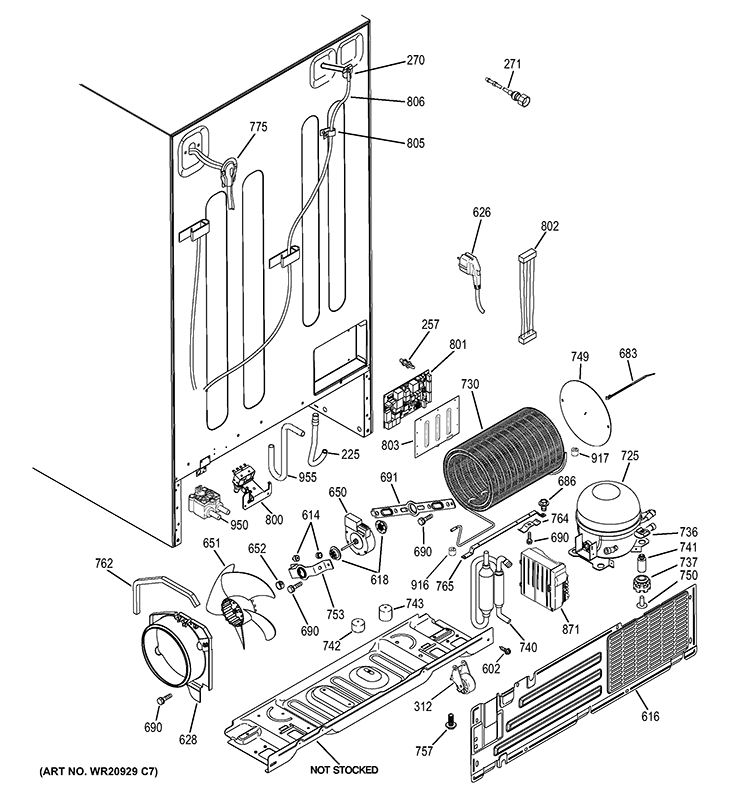 SEALED SYSTEM & MOTHER BOARD Diagram and Parts List for GSE30VHBATSS  General Electric Refrigerator