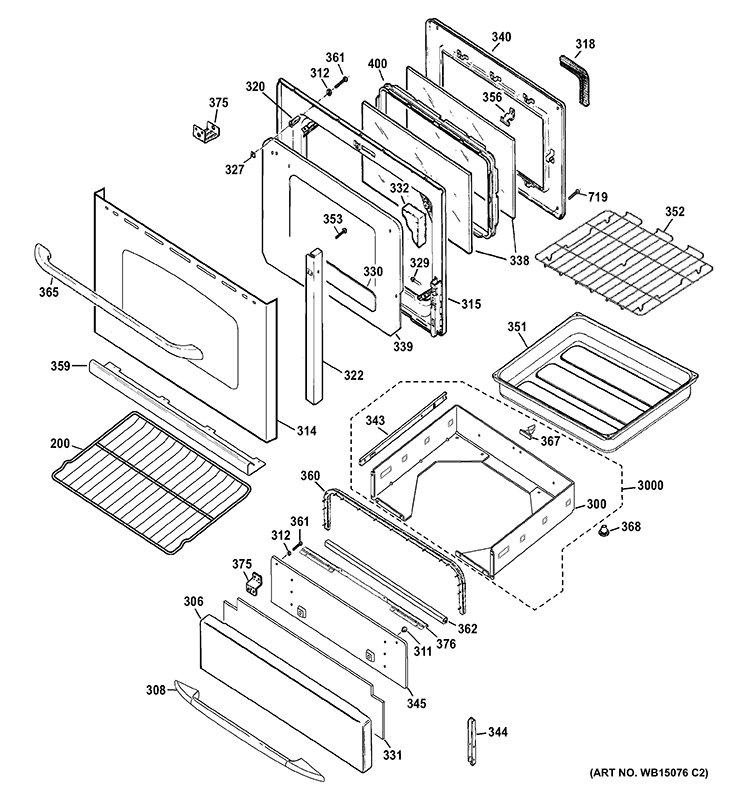DOOR & DRAWER PARTS Diagram and Parts List for JGB840SET3SS  General Electric Range