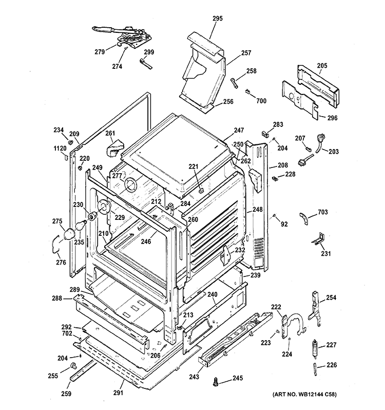 BODY PARTS Diagram and Parts List for JGBP27DEM8WW  General Electric Range