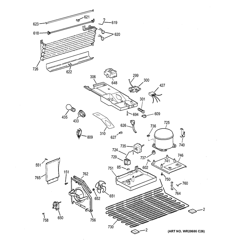 UNIT PARTS Diagram and Parts List for GTT16BBSJRWW  General Electric Refrigerator