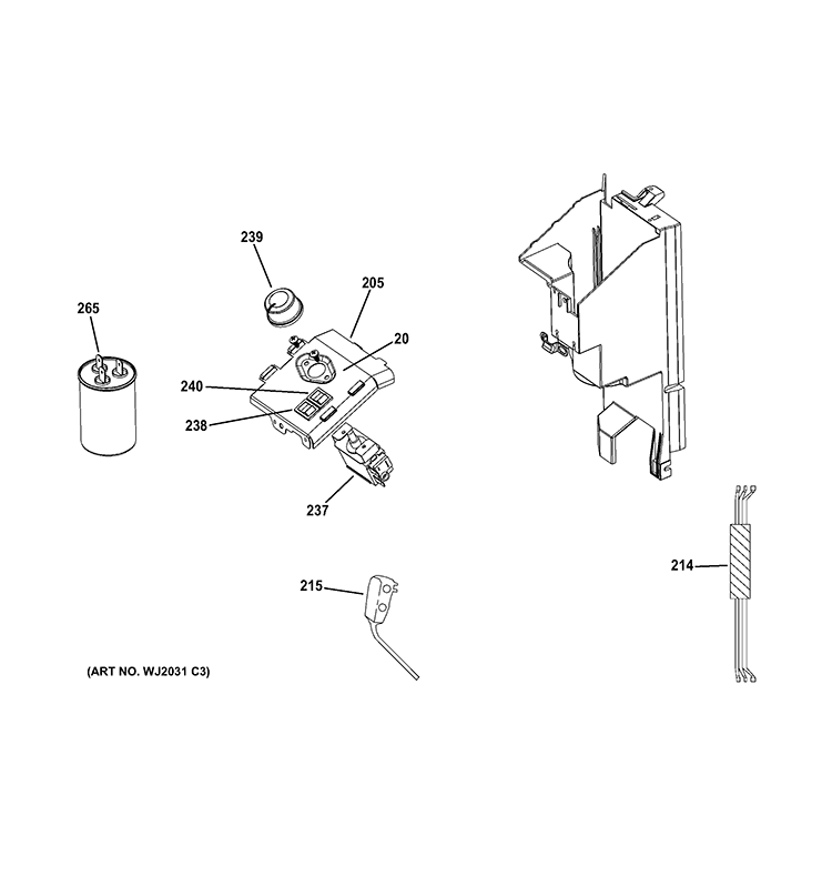 CONTROL PARTS Diagram and Parts List for AHV05LRQ1  General Electric Air Conditioner