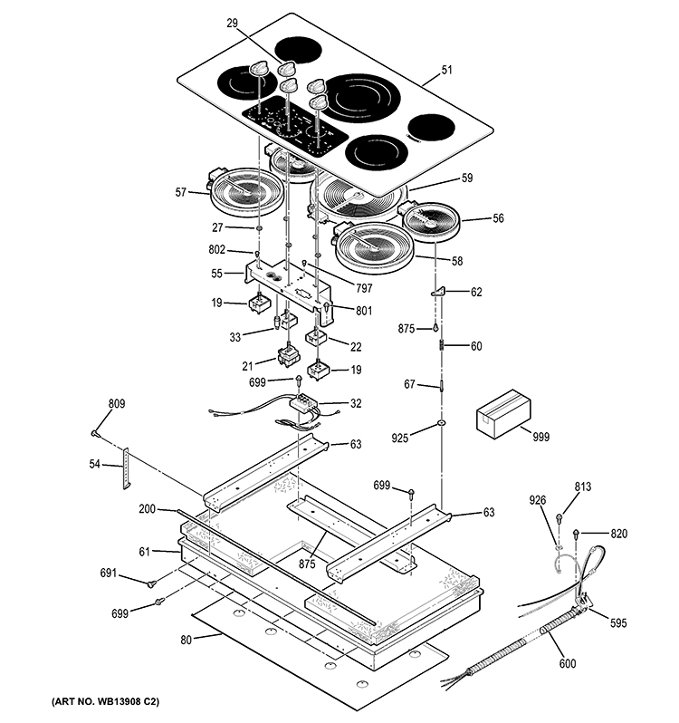 CONTROL PANEL & COOKTOP Diagram and Parts List for JP656SD1SS  General Electric Cooktop