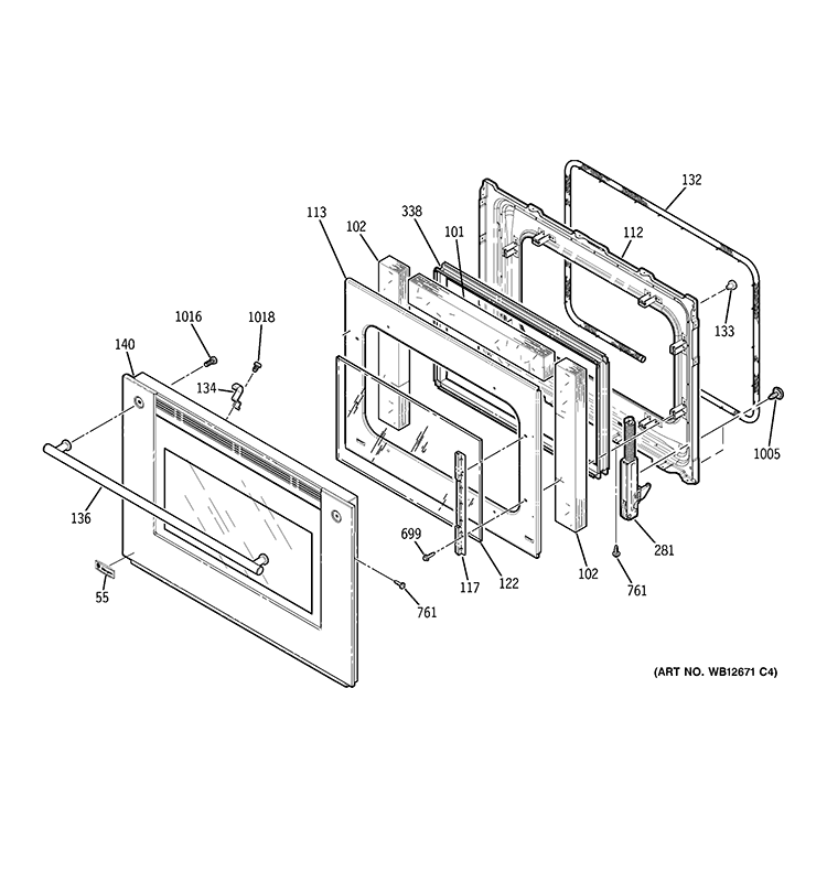 DOOR Diagram and Parts List for ZET2RM1SS  General Electric Wall Oven