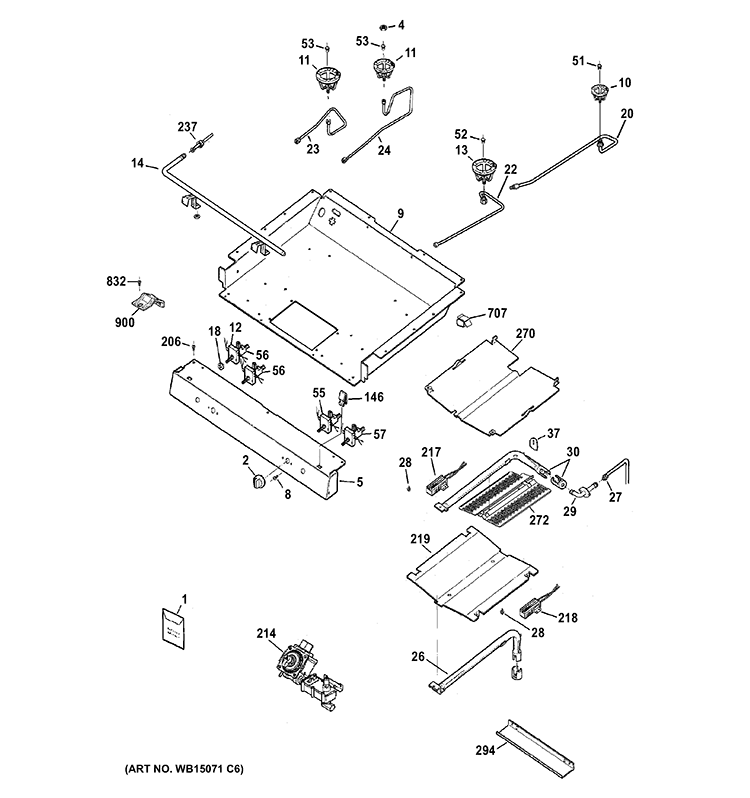 GAS & BURNER PARTS Diagram and Parts List for JGB250DET3BB  General Electric Range
