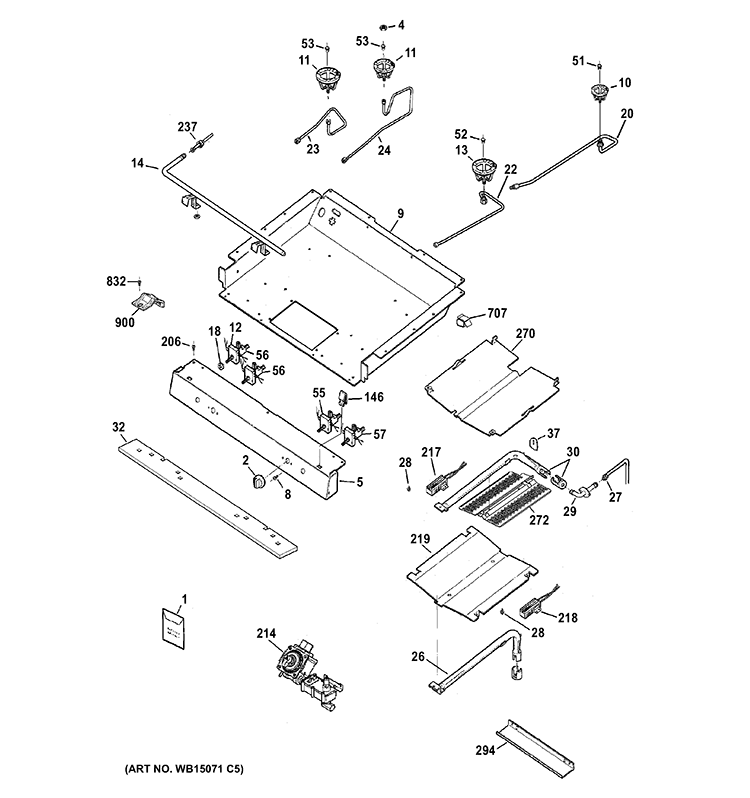 GAS & BURNER PARTS Diagram and Parts List for JGB250SET3SS  General Electric Range