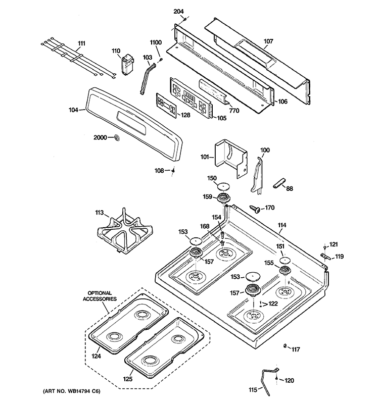 CONTROL PANEL & COOKTOP Diagram and Parts List for JGBP28SET3SS  General Electric Range