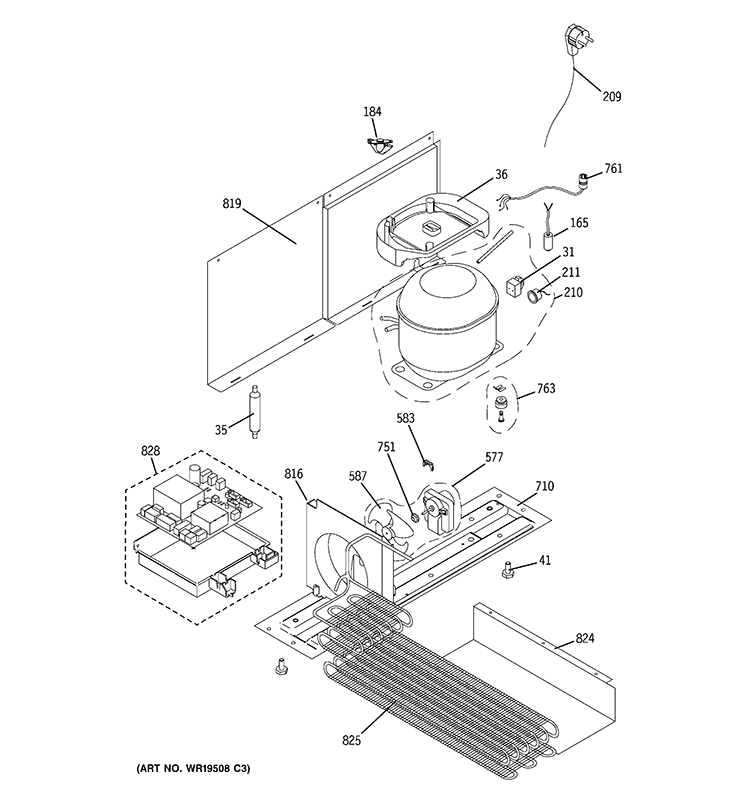 UNIT PARTS Diagram and Parts List for ZDBI240WCII  General Electric Wine and Beverage Cooler