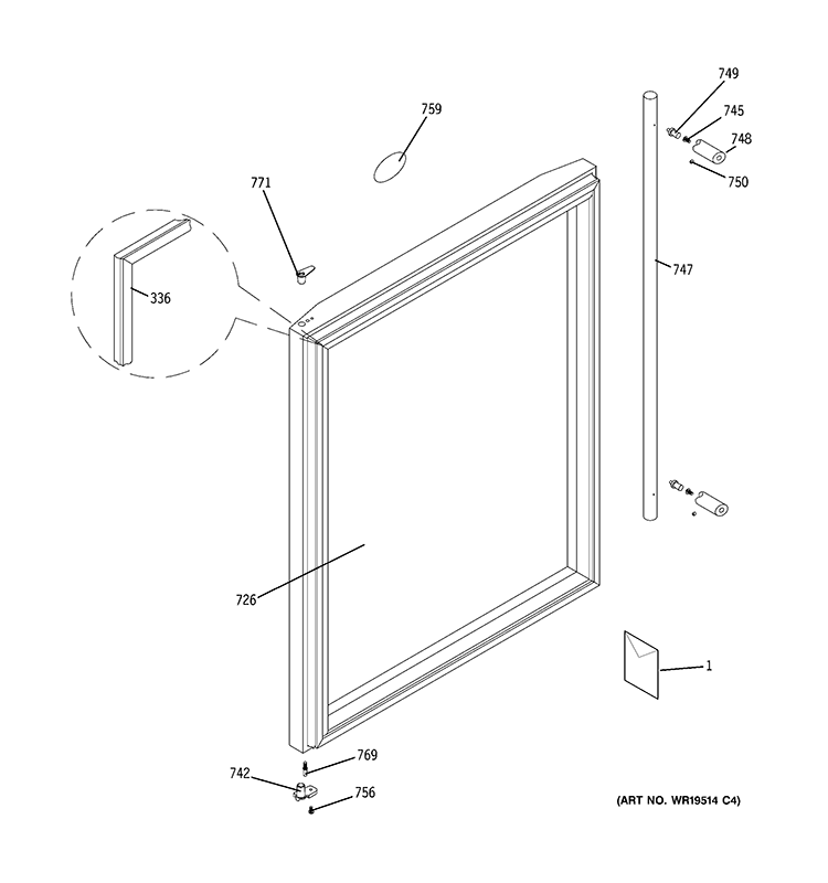 DOOR Diagram and Parts List for ZDBR240PCBS  General Electric Wine and Beverage Cooler