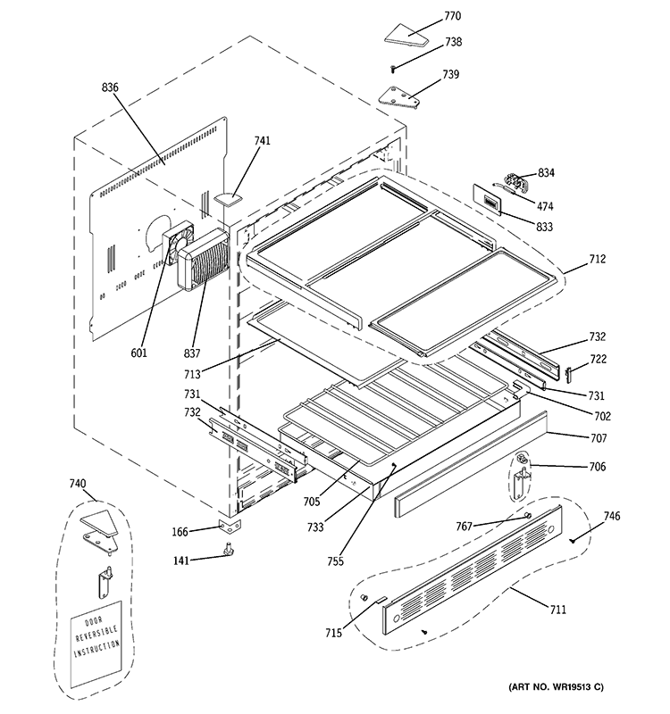 CABINET & SHELVES Diagram and Parts List for ZDBR240PCBS  General Electric Wine and Beverage Cooler