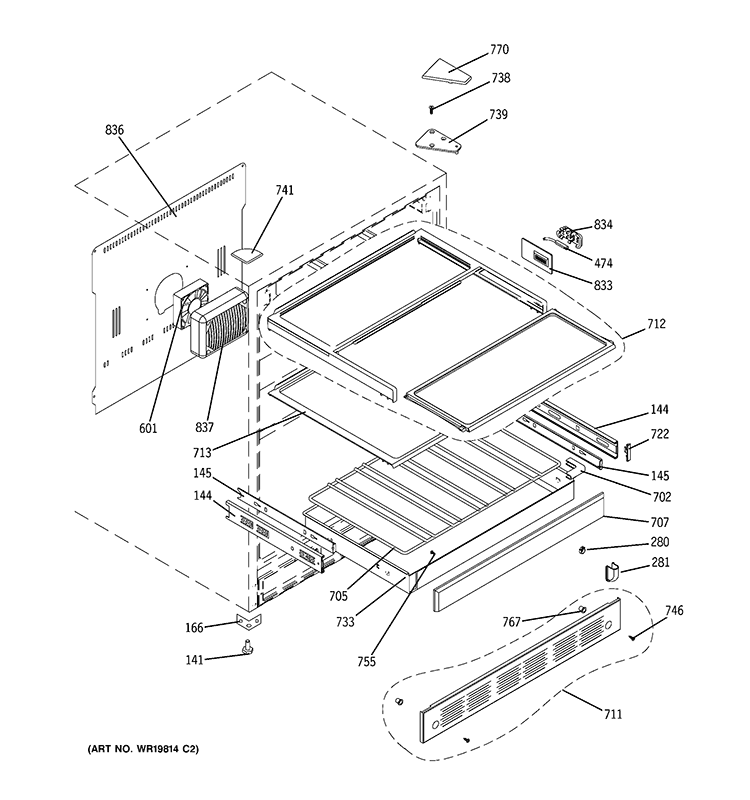 CABINET & SHELVES Diagram and Parts List for ZDBT240PCBS  General Electric Wine and Beverage Cooler