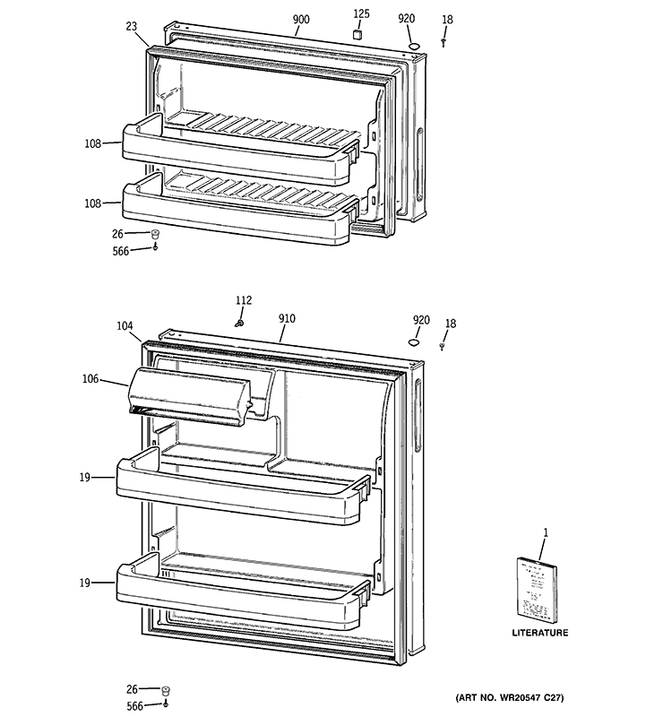 DOORS Diagram and Parts List for HTR16ABSJLCC  General Electric Refrigerator