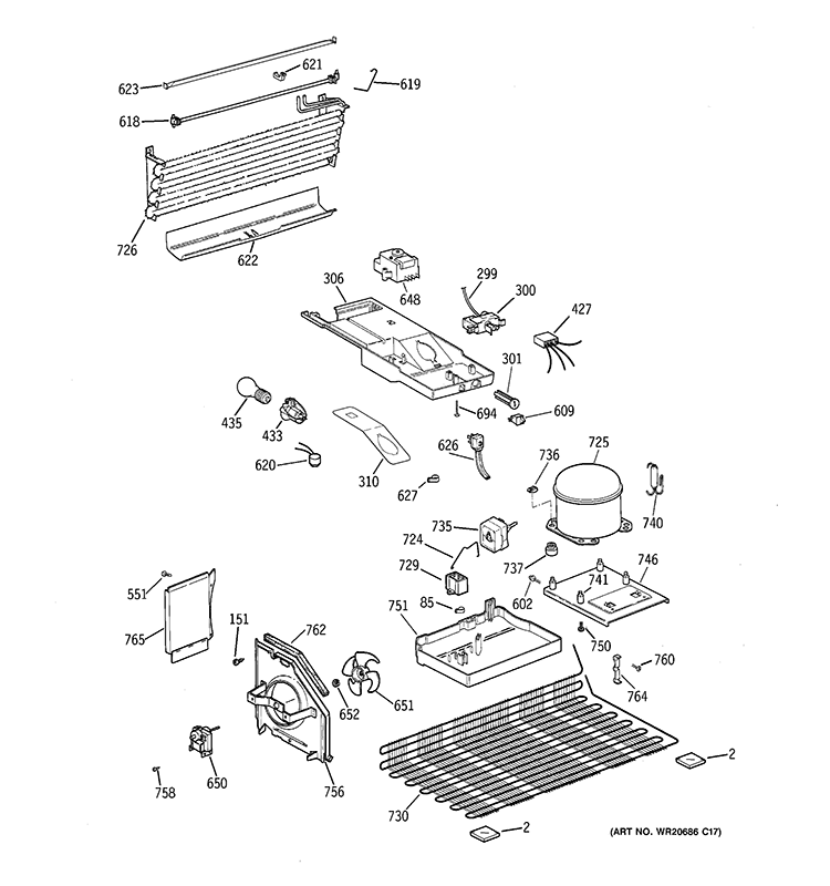 UNIT PARTS Diagram and Parts List for HTR16ABSJLCC  General Electric Refrigerator