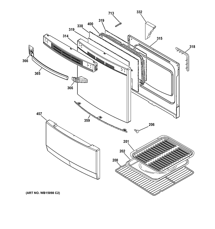 DOOR & DRAWER PARTS Diagram and Parts List for RA820DD1WW  Hotpoint Range
