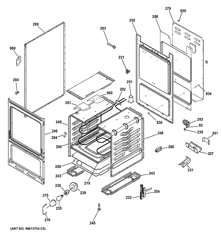 BODY PARTS Diagram and Parts List for RA824DD1WW  Hotpoint Range