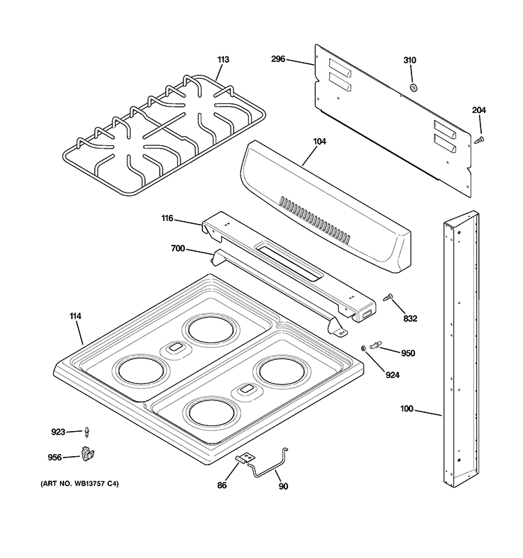 COOKTOP Diagram and Parts List for RGA720EK6WH  Hotpoint Range