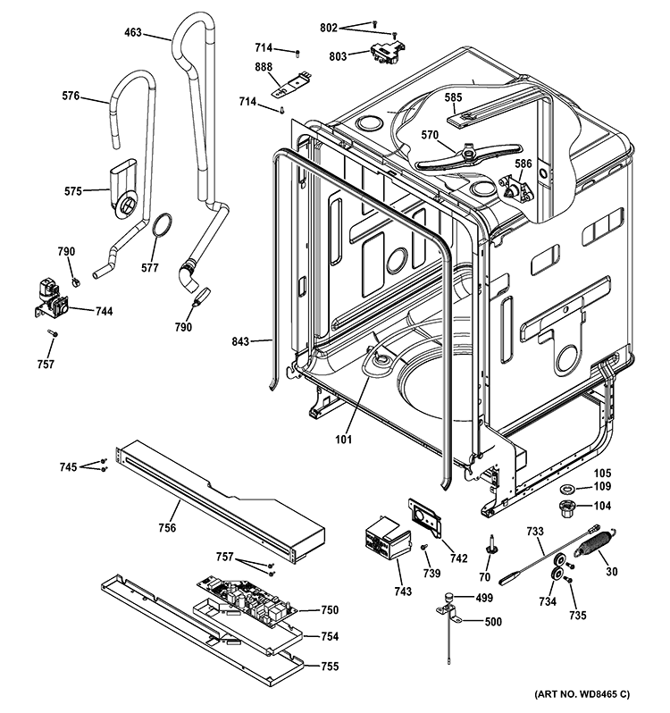 BODY PARTS Diagram and Parts List for GDF570SGD0BB  General Electric Dishwasher