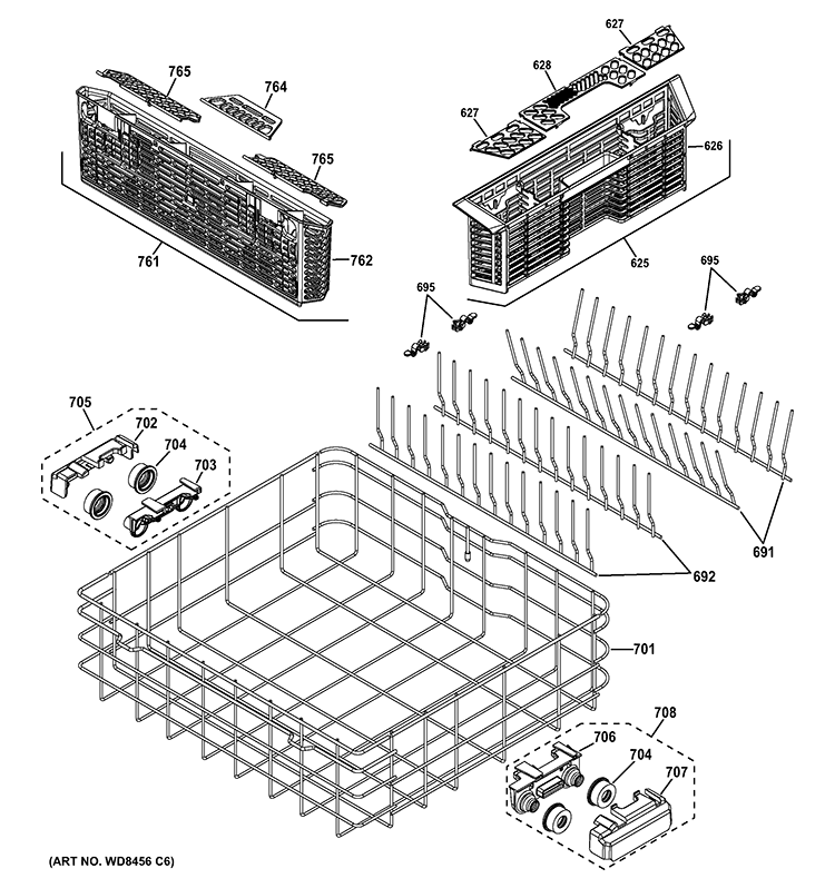LOWER RACK ASSEMBLY Diagram and Parts List for GDF570SGD0BB  General Electric Dishwasher