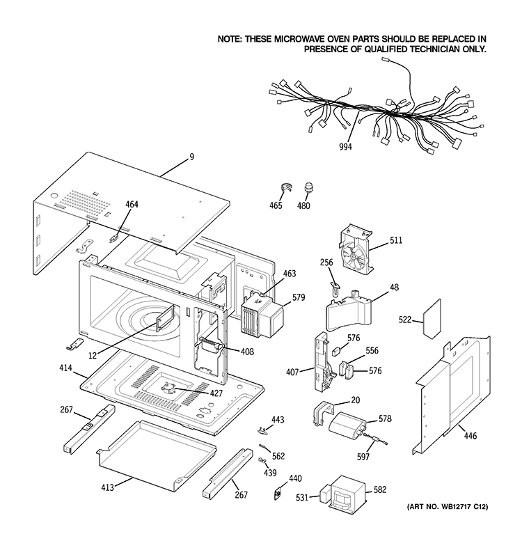 MICROWAVE BODY PARTS Diagram and Parts List for JKP90DP3BB  General Electric Microwave Oven Combo