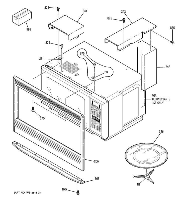 MICROWAVE ENCLOSURE Diagram and Parts List for JKP90DP3BB  General Electric Microwave Oven Combo